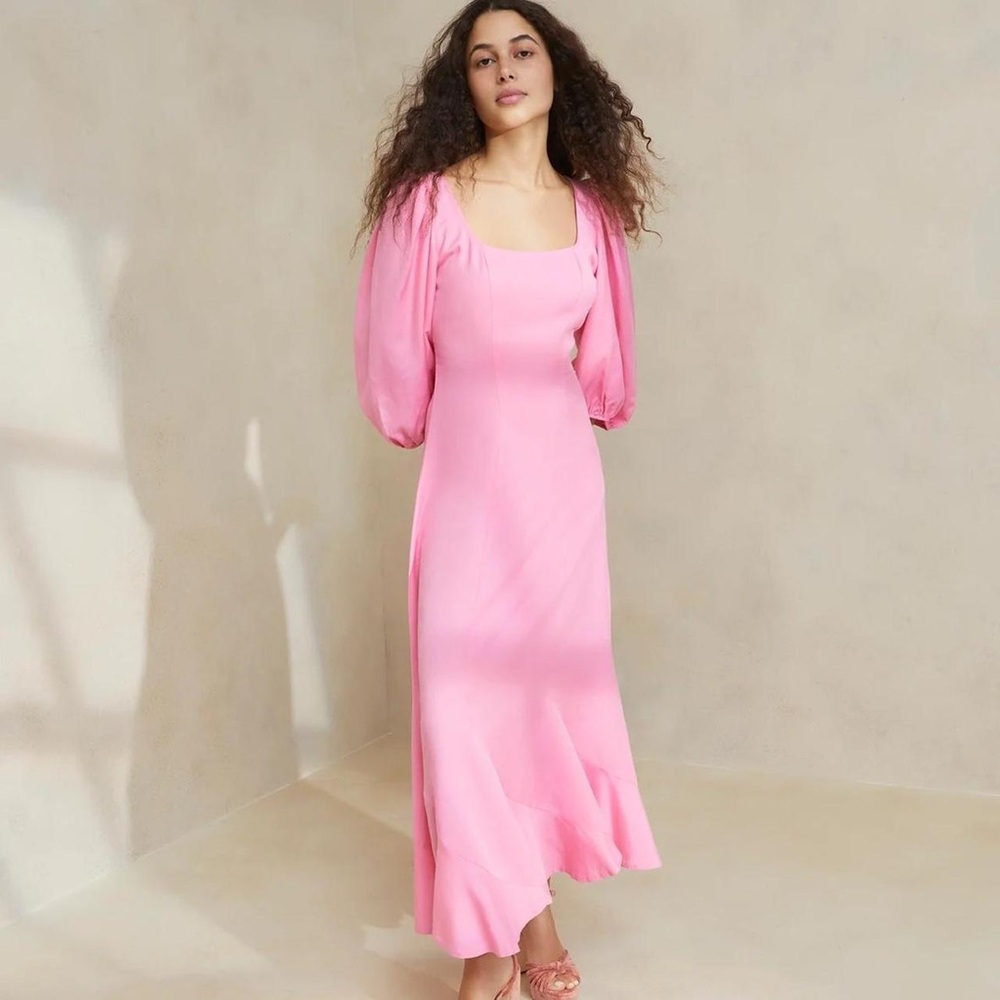 LOEFFLER RANDALL Linen Carmina Bubblegum Curve Dress